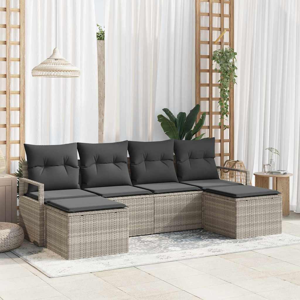 Set di divani 6 pz Grigio chiaro polyrattan