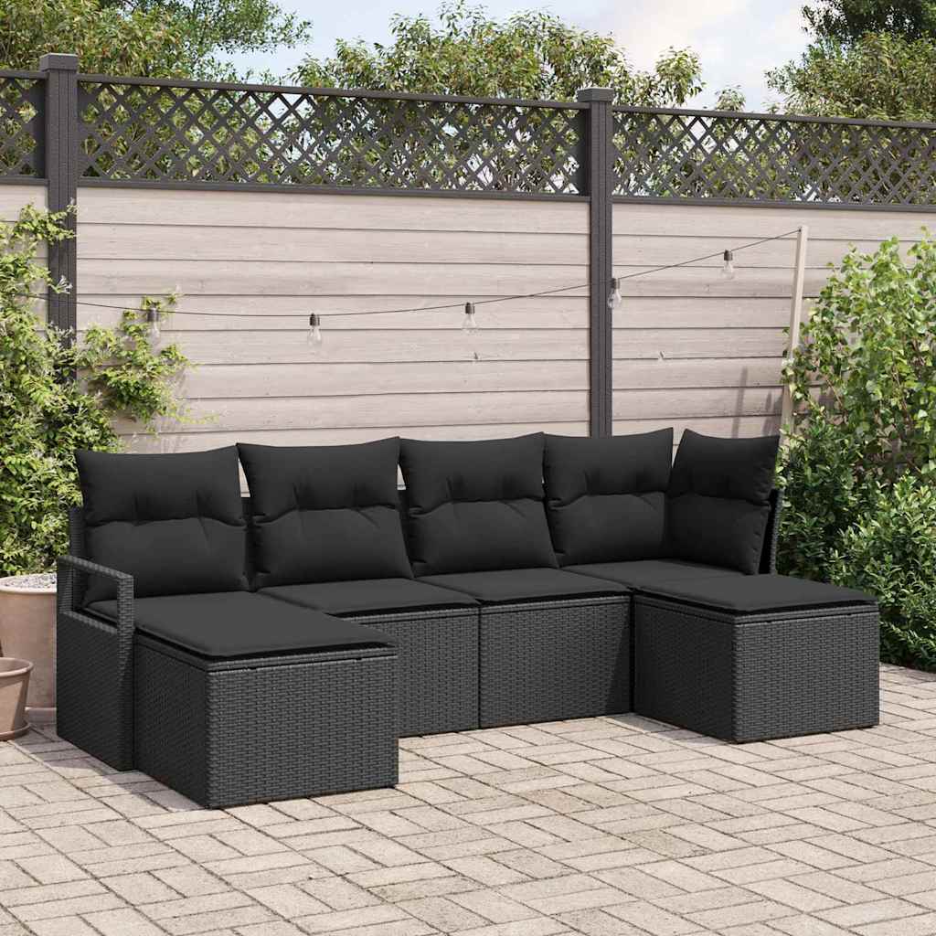 Set di divani 6 pz Nero polyrattan