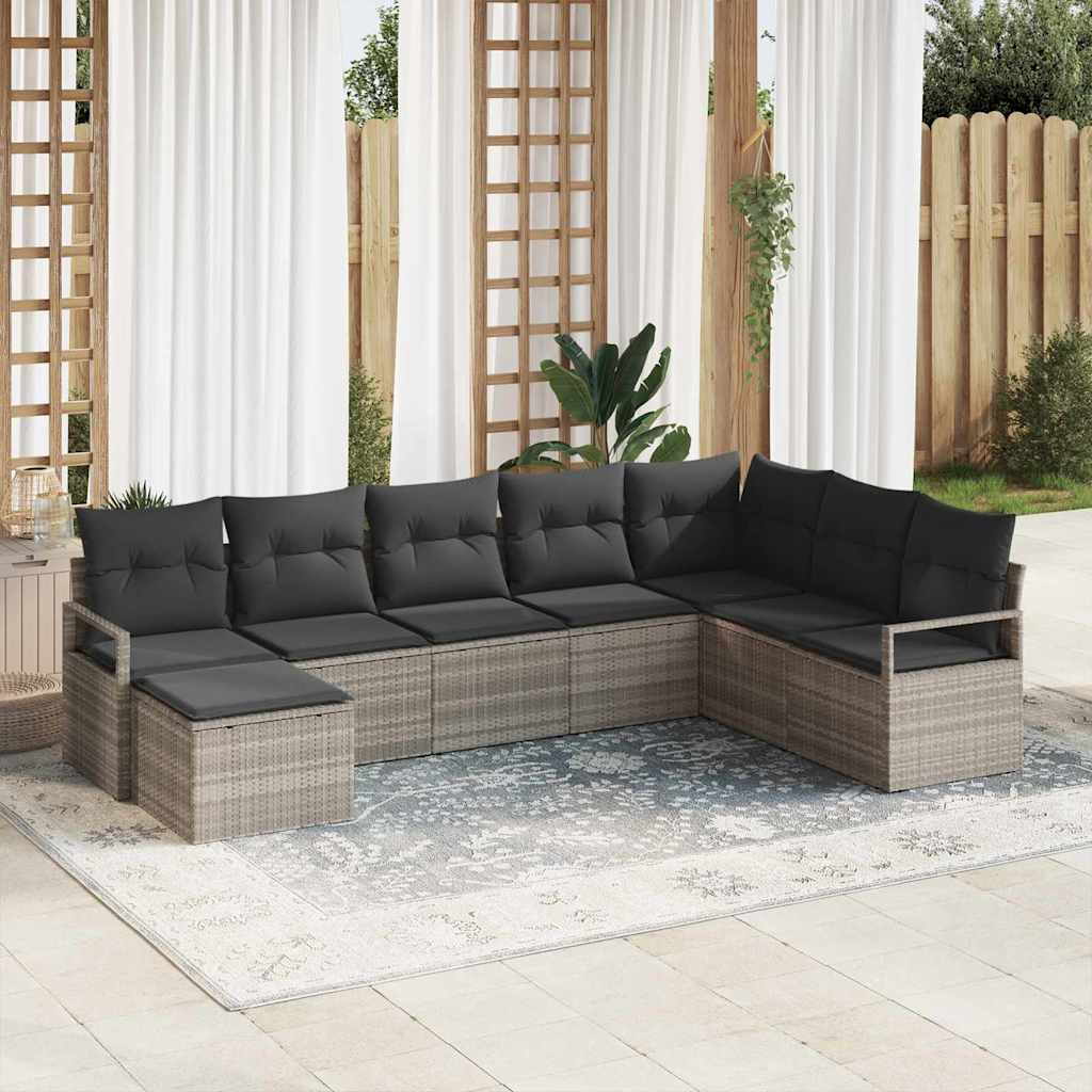 Set di divani 8 pz Grigio chiaro polyrattan