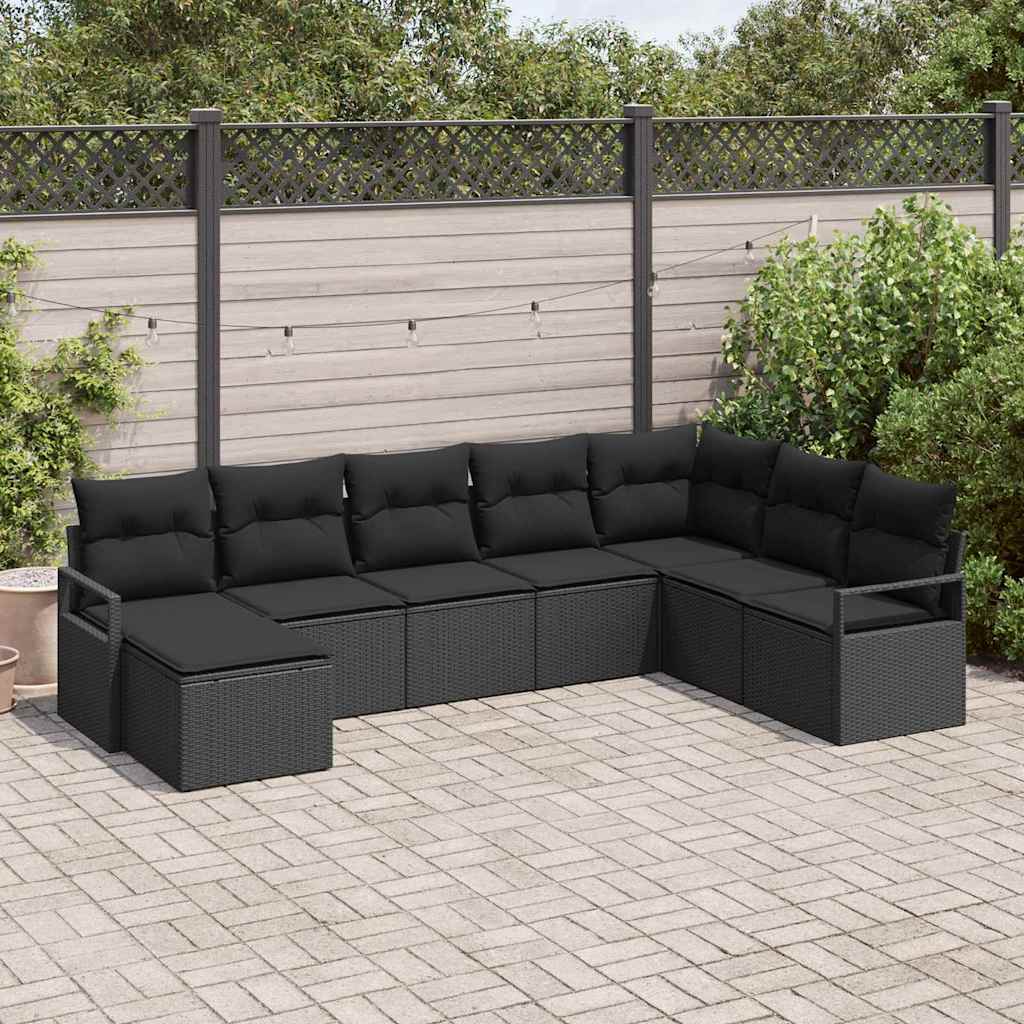 Set di divani 8 pz Nero polyrattan