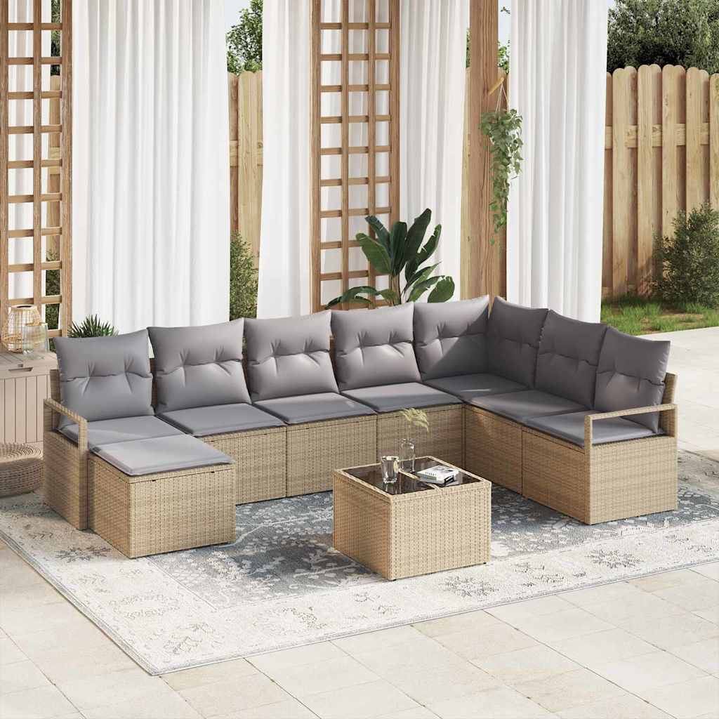 Set di divani 9 pz Beige polyrattan