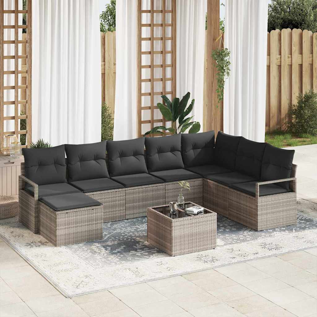 Set di divani 9 pz Grigio chiaro polyrattan