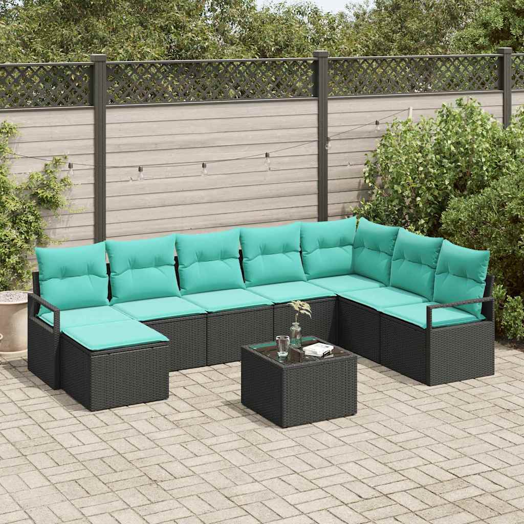 Set di divani 9 pz Nero polyrattan
