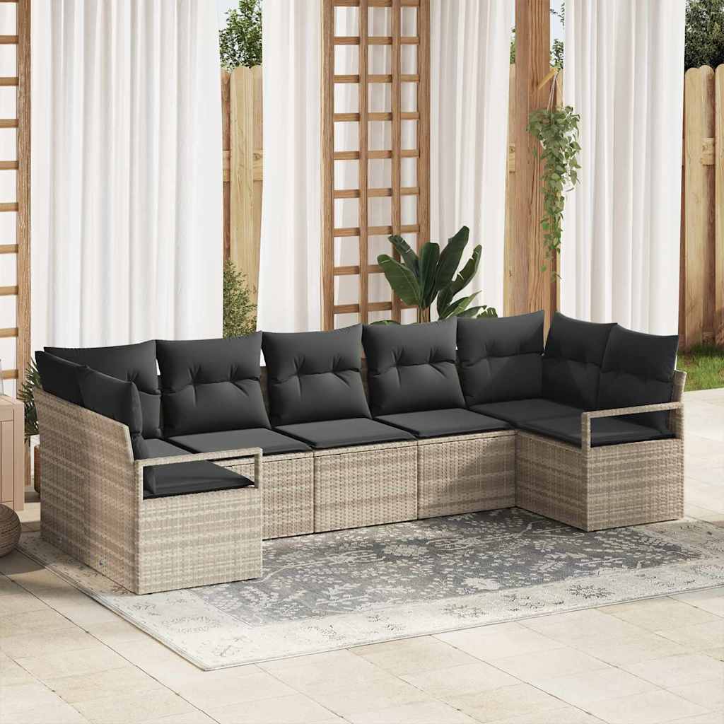 Set di divani 7 pz Grigio chiaro polyrattan