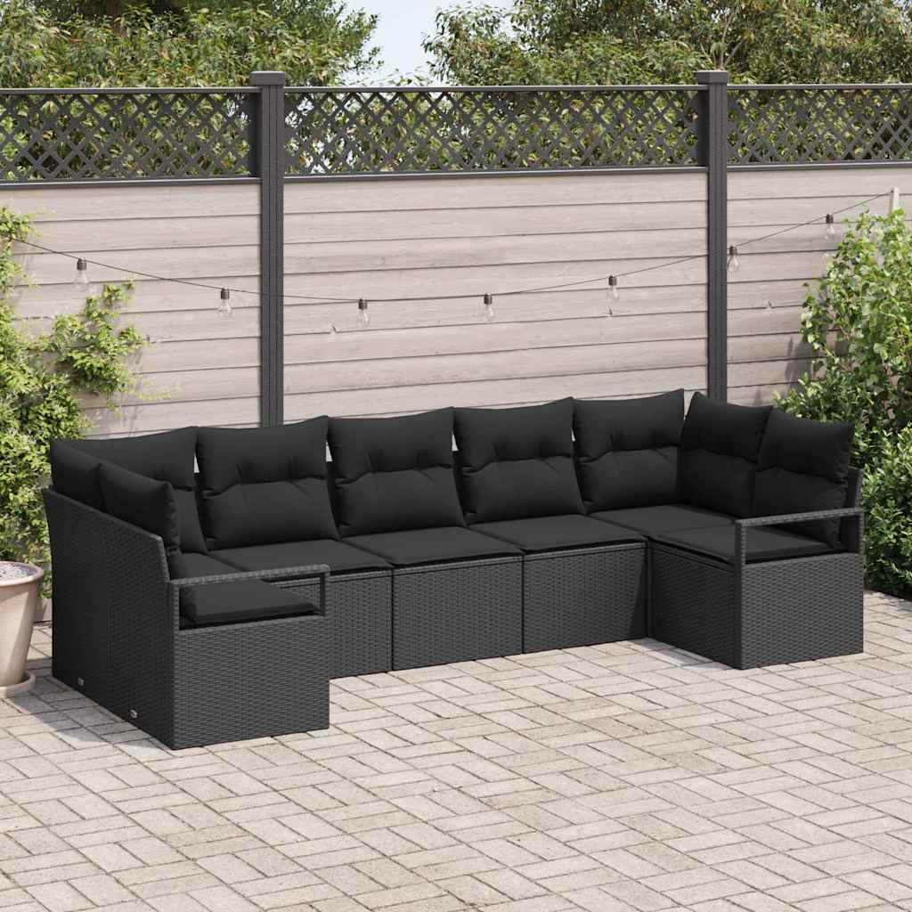 Set di divani 7 pz Nero polyrattan