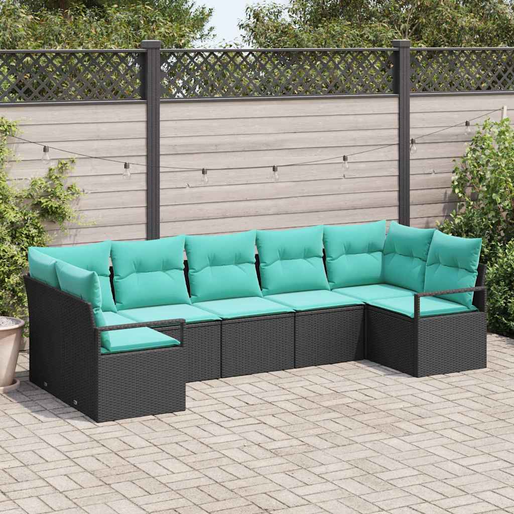 Set di divani 7 pz Nero polyrattan