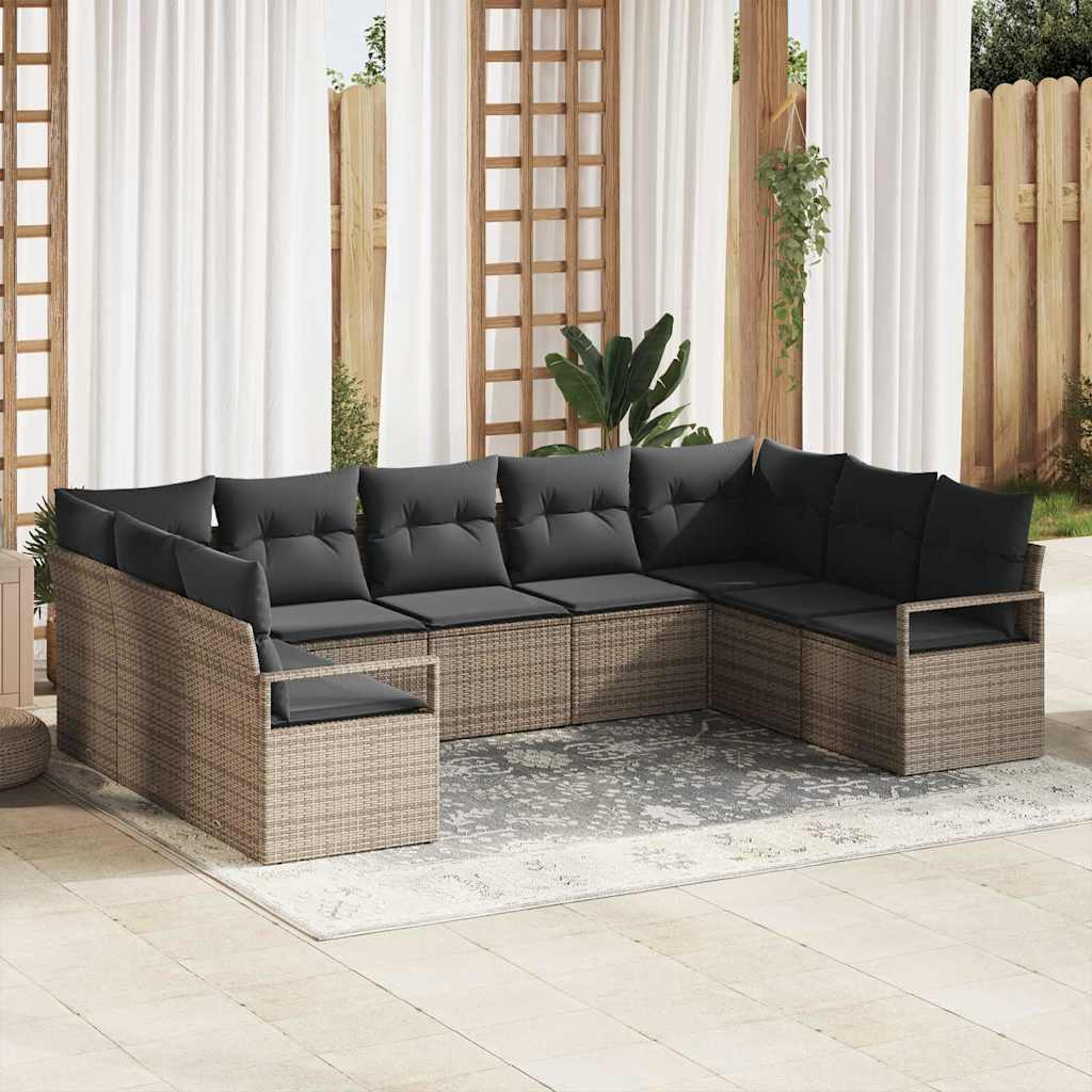 Set di divani 9 pz Grigio polyrattan