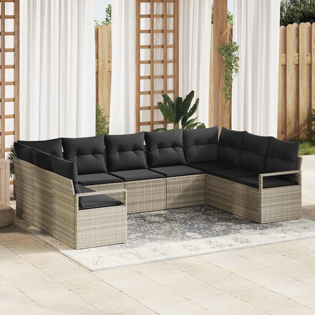 Set di divani 9 pz Grigio chiaro polyrattan
