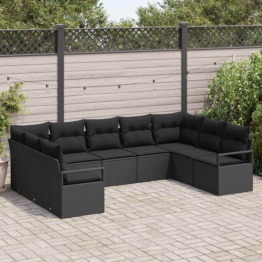Set di divani 9 pz Nero polyrattan