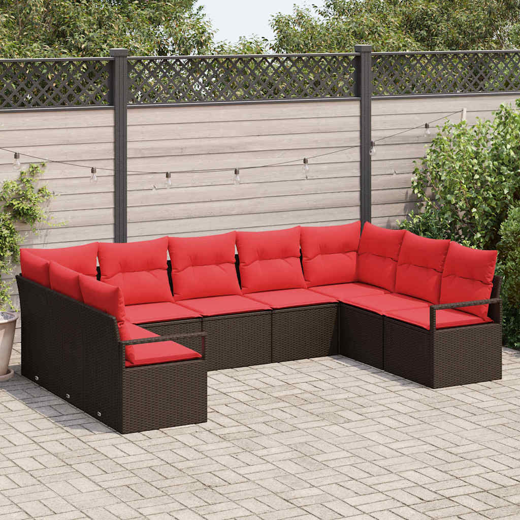 Set di divani 9 pz Marrone polyrattan