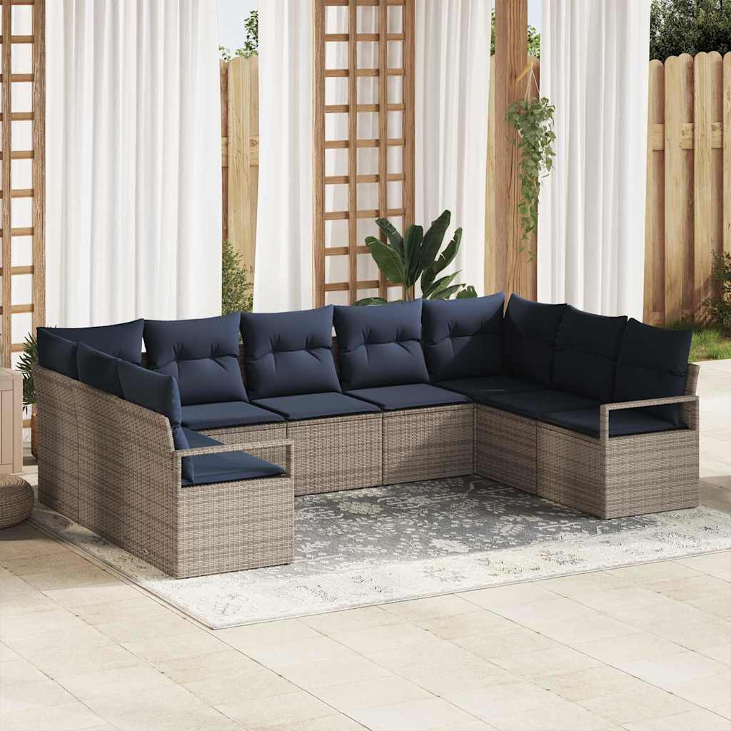 Set di divani 9 pz Grigio polyrattan