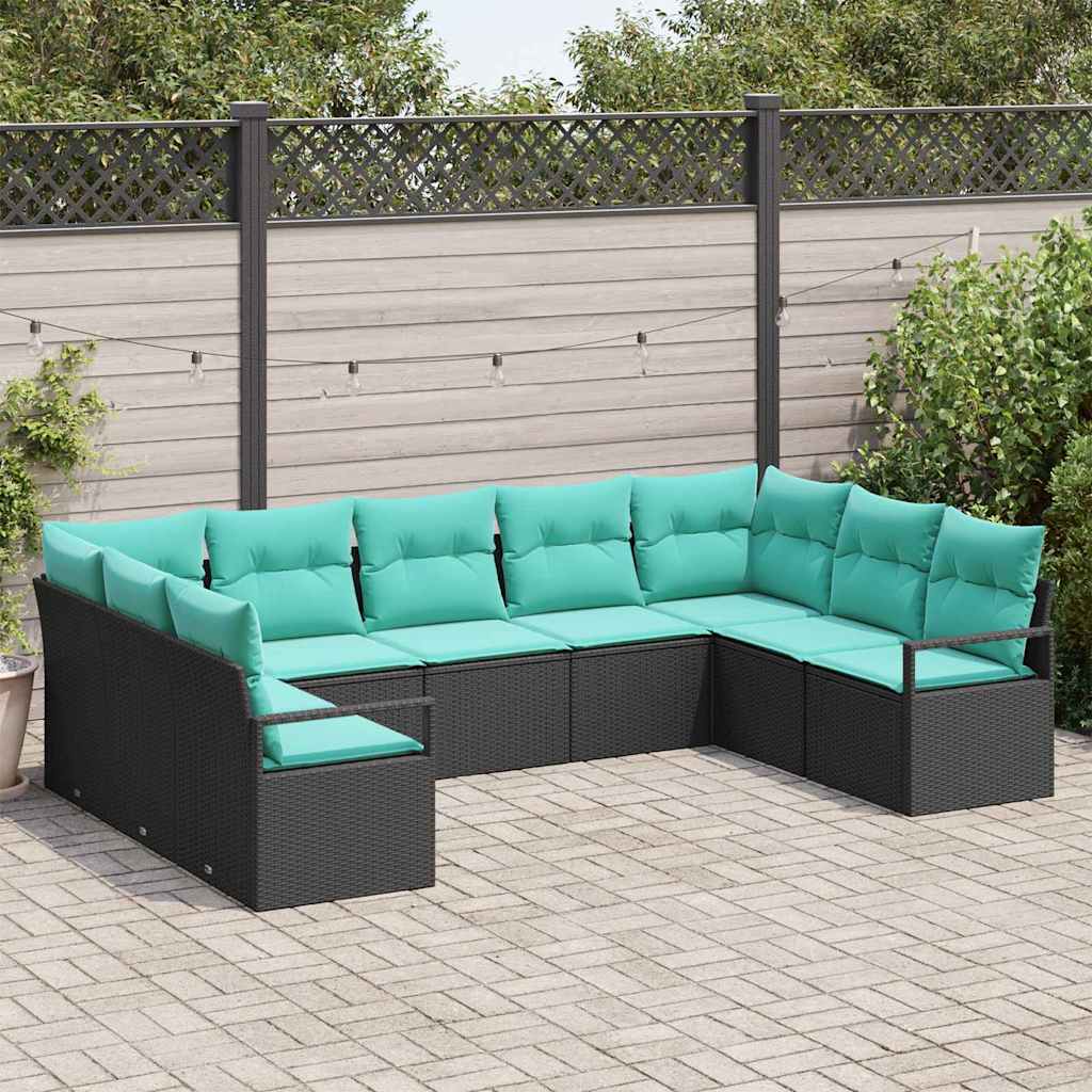 Set di divani 9 pz Nero polyrattan