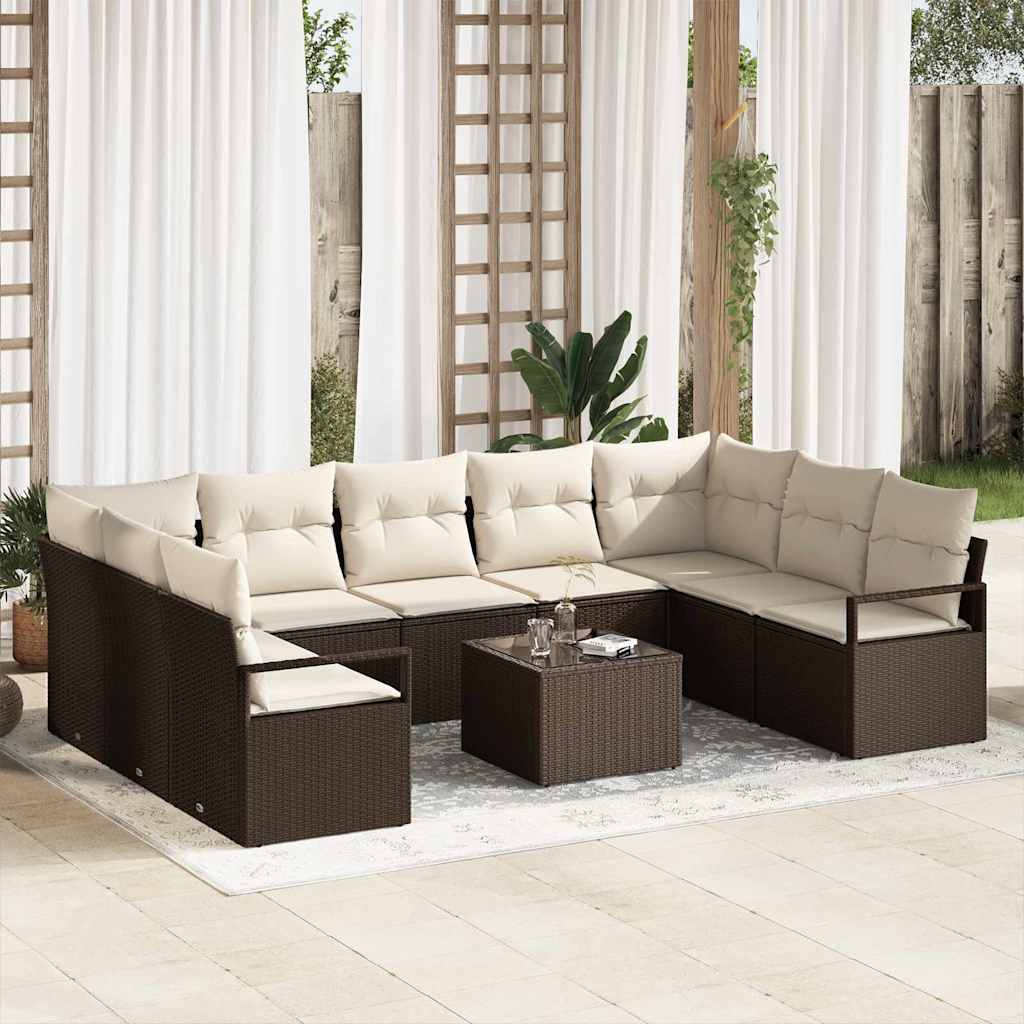 Set di divani 10 pz Marrone polyrattan