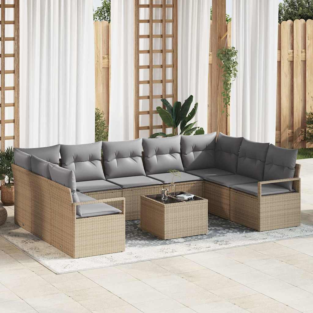 Set di divani 10 pz Beige polyrattan