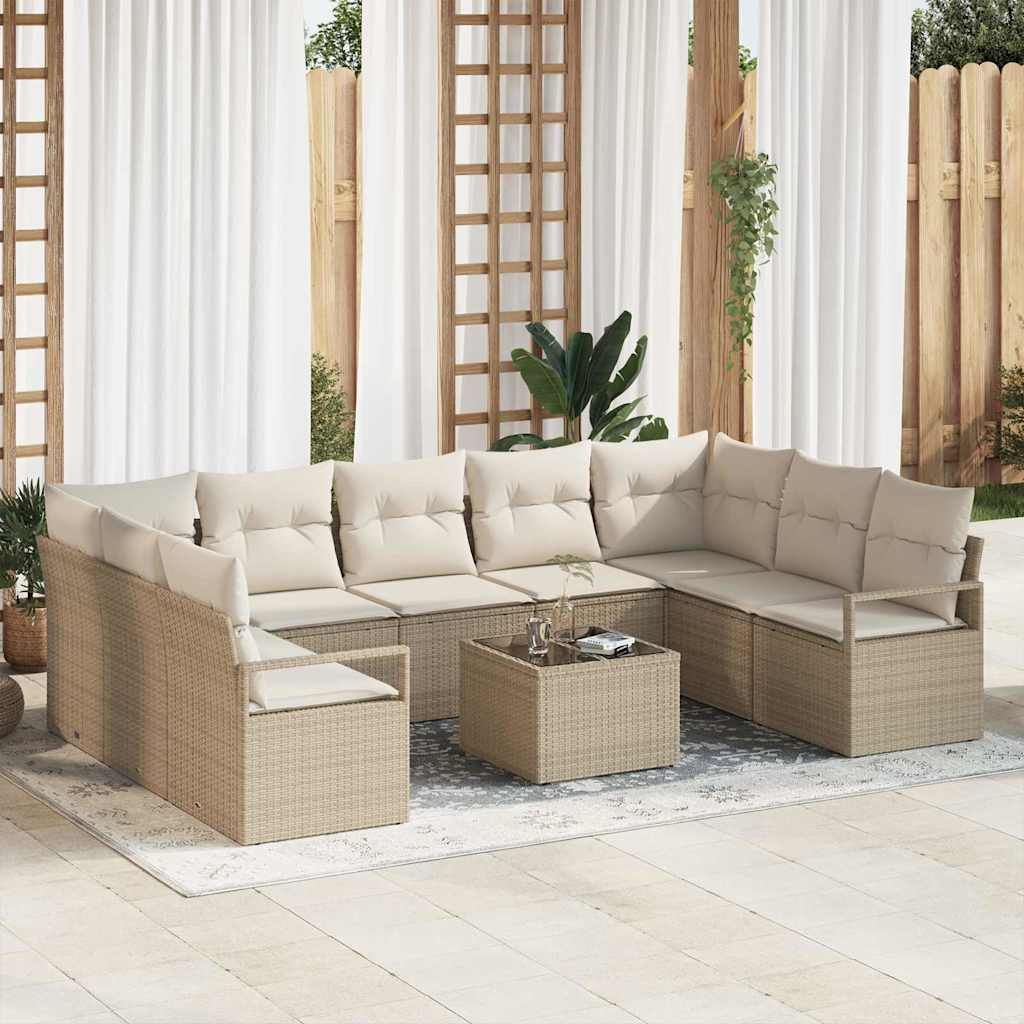 Set di divani 10 pz Beige polyrattan