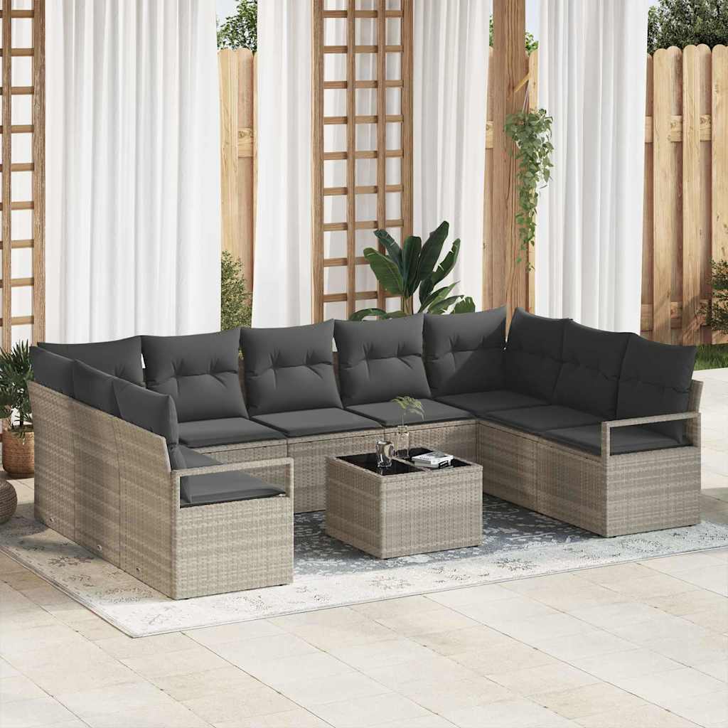 Set di divani 10 pz Grigio chiaro polyrattan