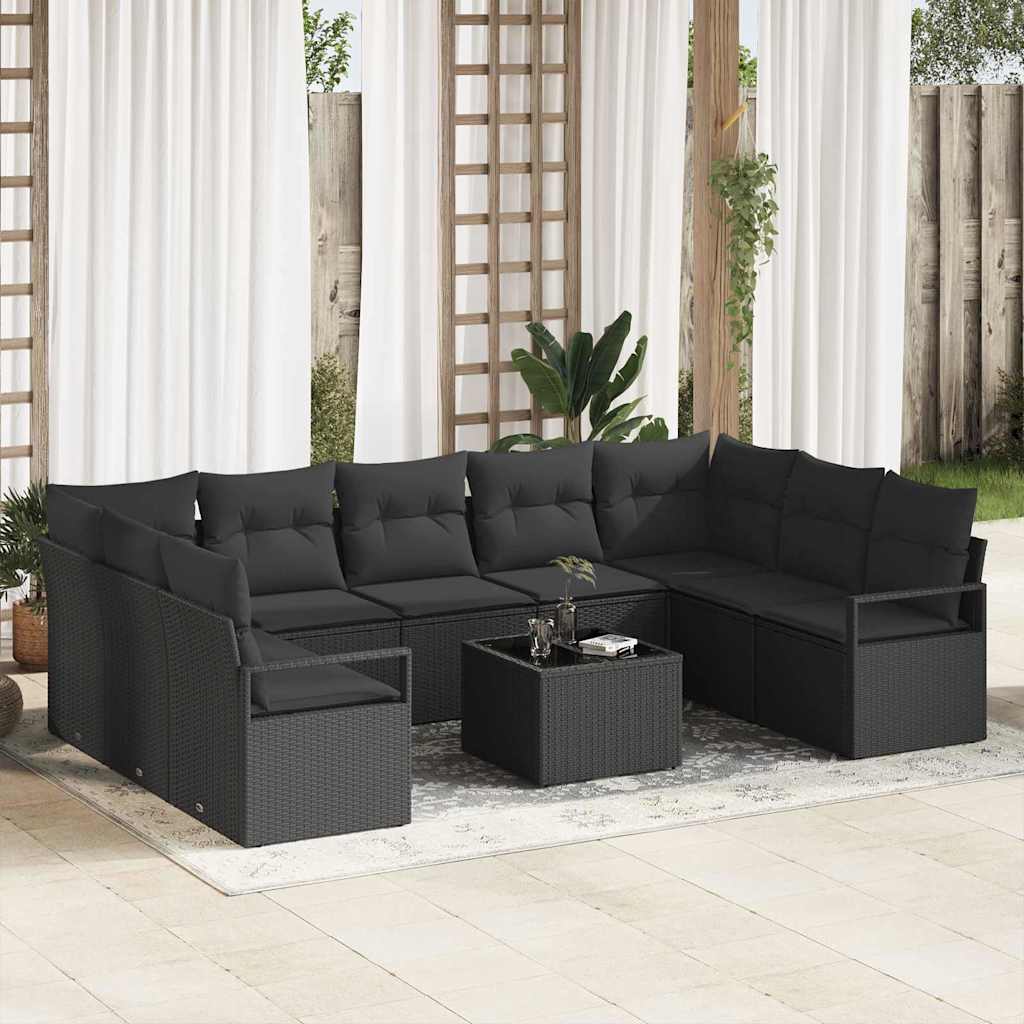 Set di divani 10 pz Nero polyrattan