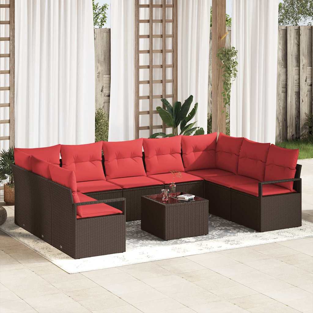 Set di divani 10 pz Marrone polyrattan