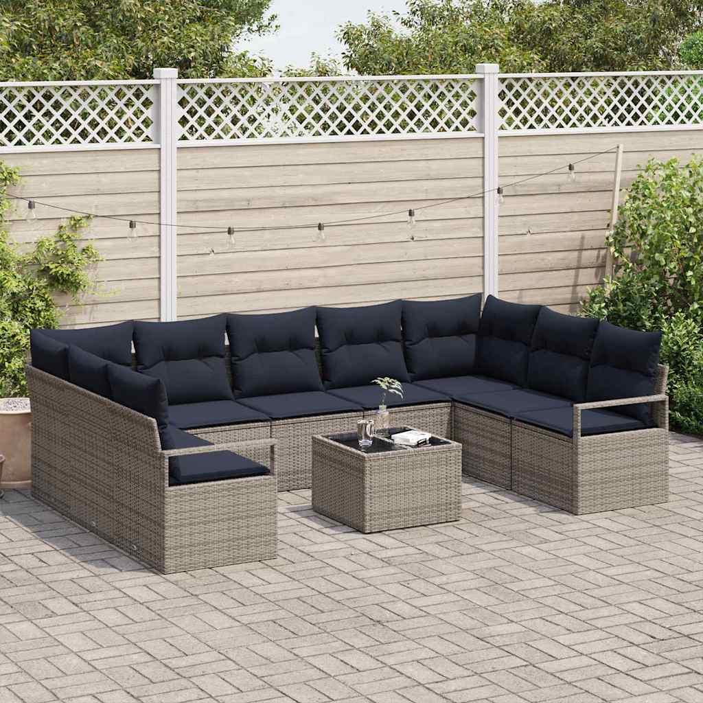 Set di divani 10 pz Grigio polyrattan