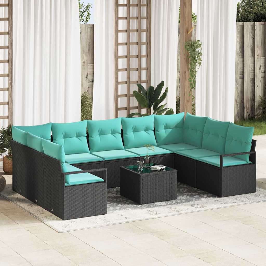 Set di divani 10 pz Nero polyrattan