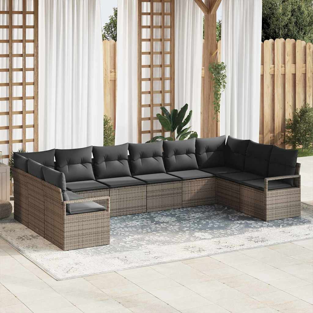 Set di divani 10 pz Grigio polyrattan