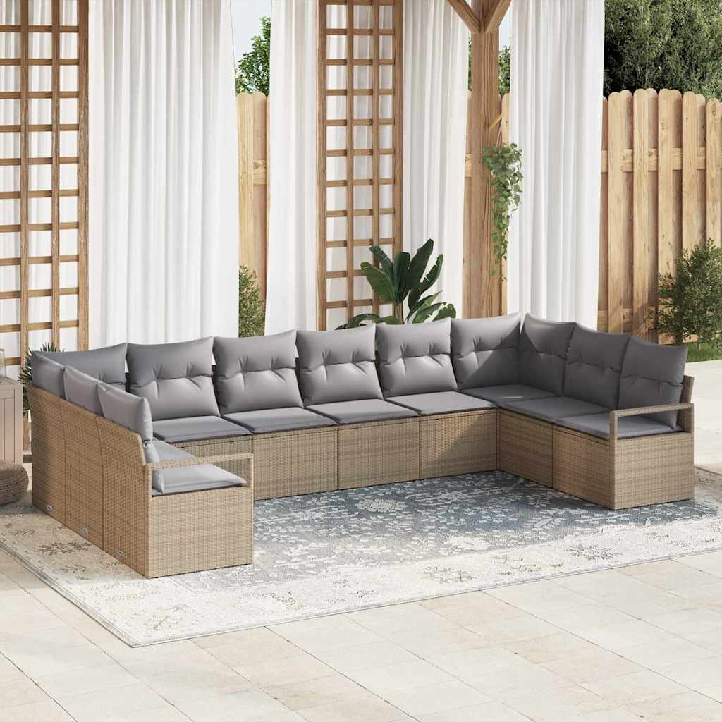 Set di divani 10 pz Beige polyrattan