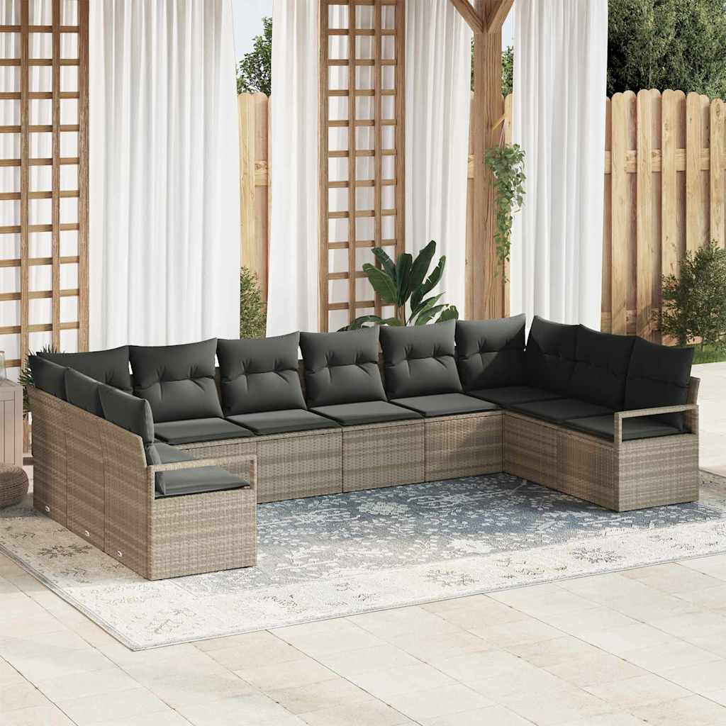 Set di divani 10 pz Grigio chiaro polyrattan