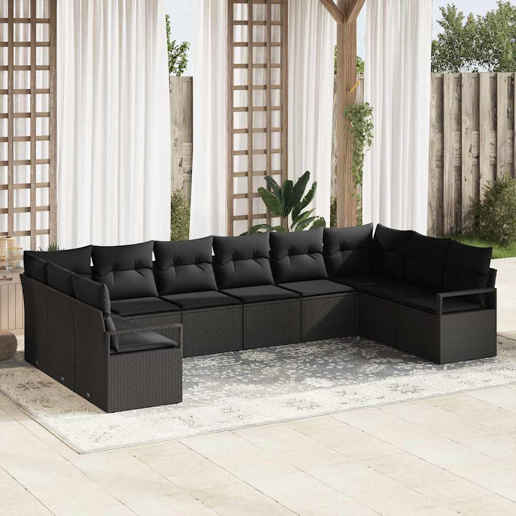 Set di divani 10 pz Nero polyrattan