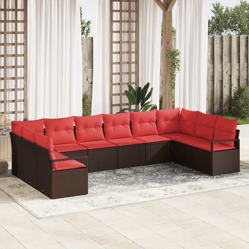 Set di divani 10 pz Marrone polyrattan