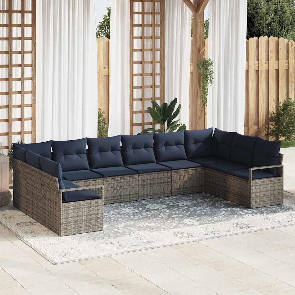 Set di divani 10 pz Grigio polyrattan