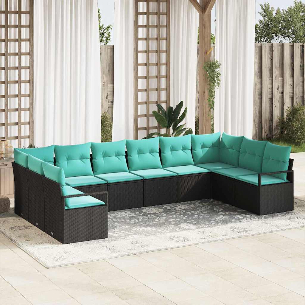 Set di divani 10 pz Nero polyrattan
