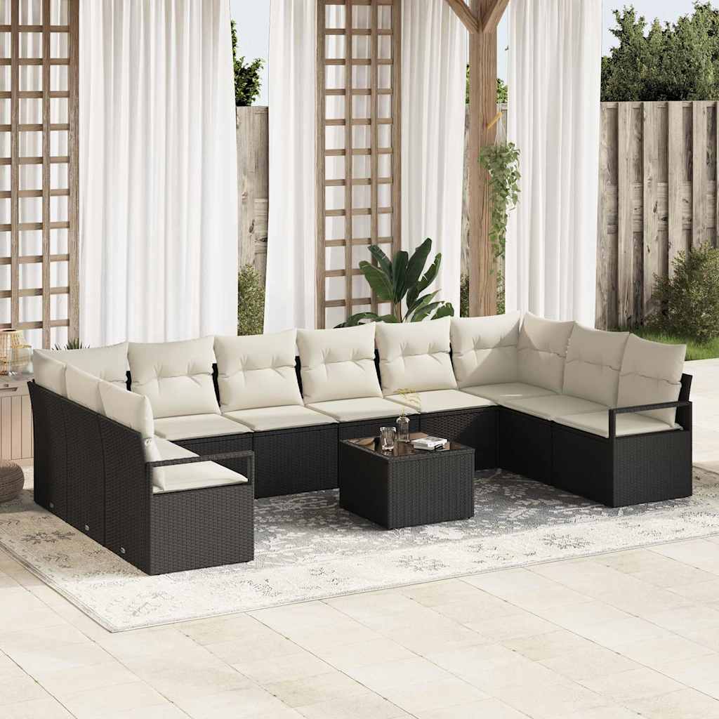 Set di divani 11 pz Nero polyrattan