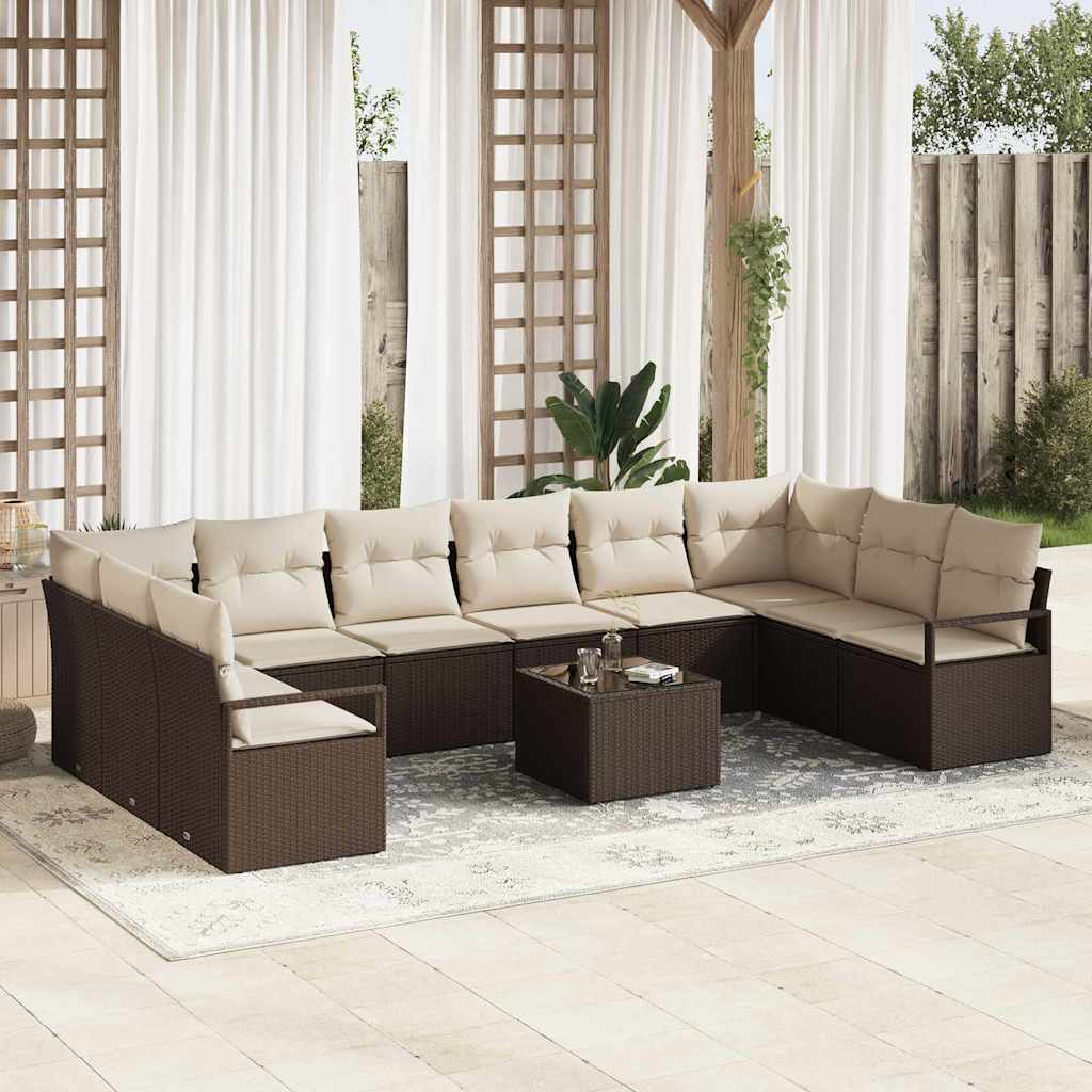 Set di divani 11 pz Marrone polyrattan