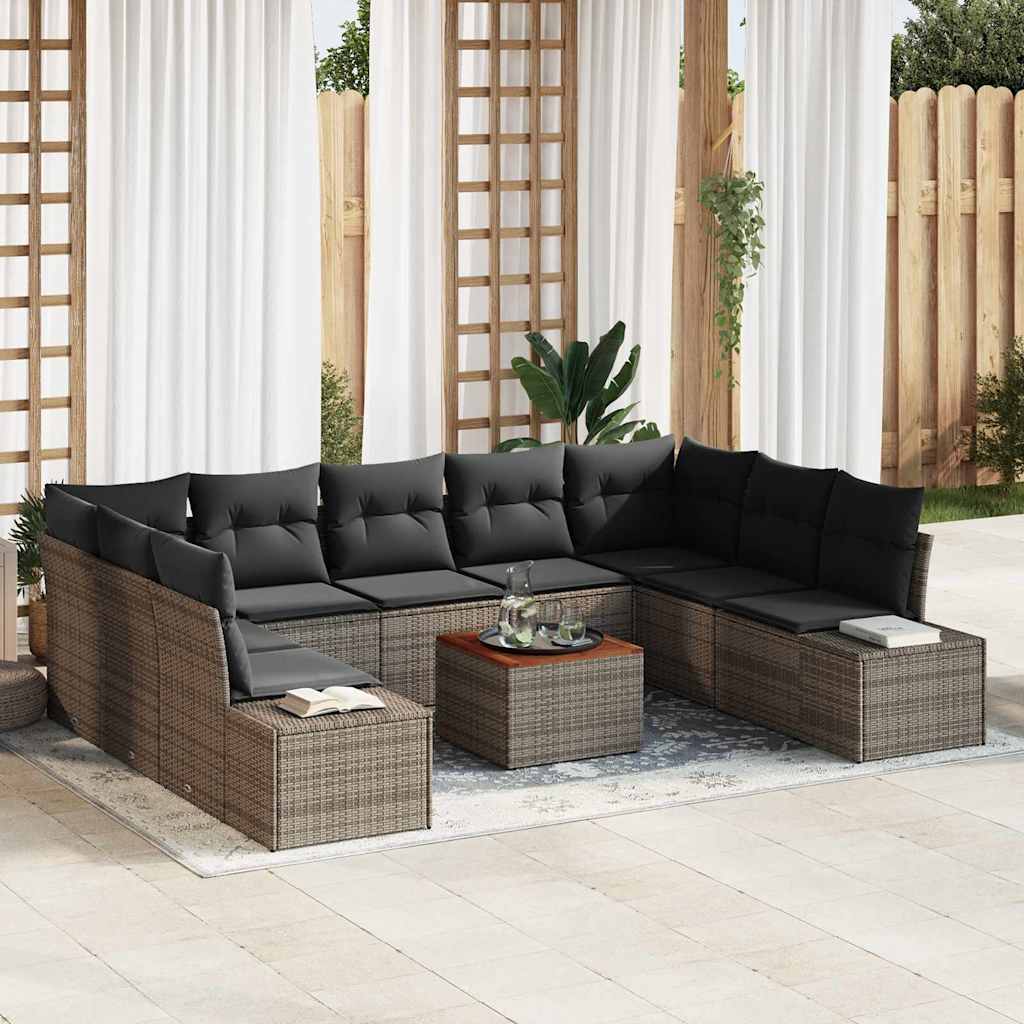 Set Divano da Giardino 10 pz Grigio polyrattan