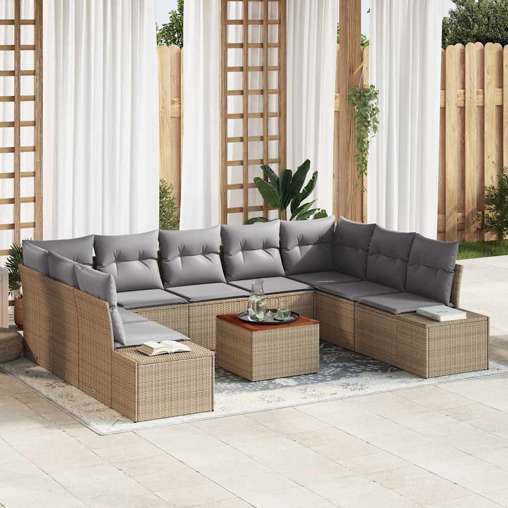 Set Divano da Giardino 10 pz Beige polyrattan