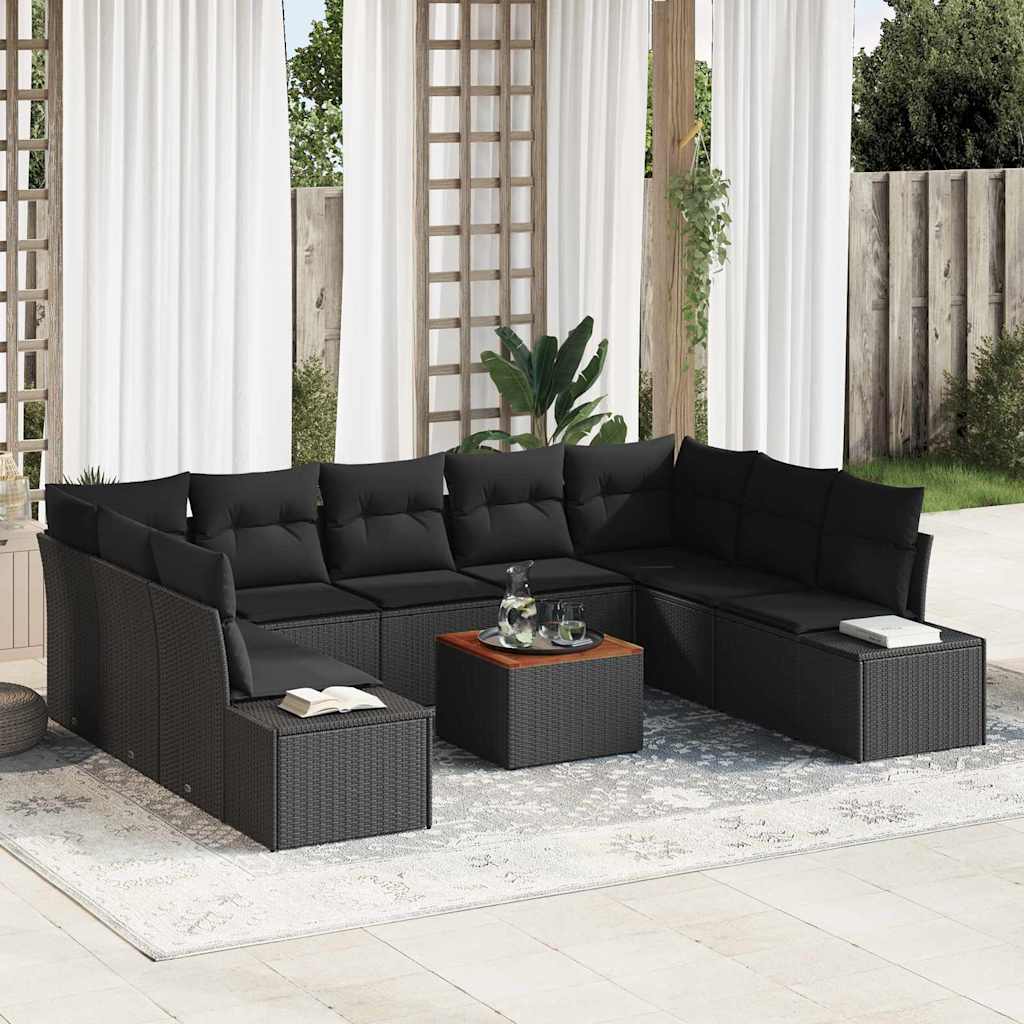 Set Divano da Giardino 10 pz Nero polyrattan
