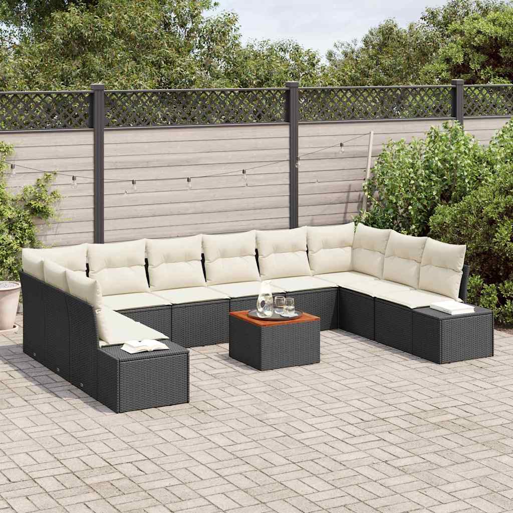 Set Divano da Giardino 11 pz Nero polyrattan