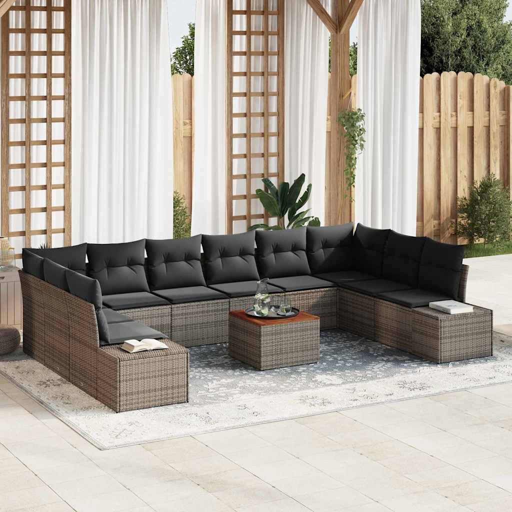 Set Divano da Giardino 11 pz Grigio polyrattan