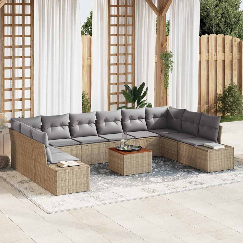 Set Divano da Giardino 11 pz Beige polyrattan