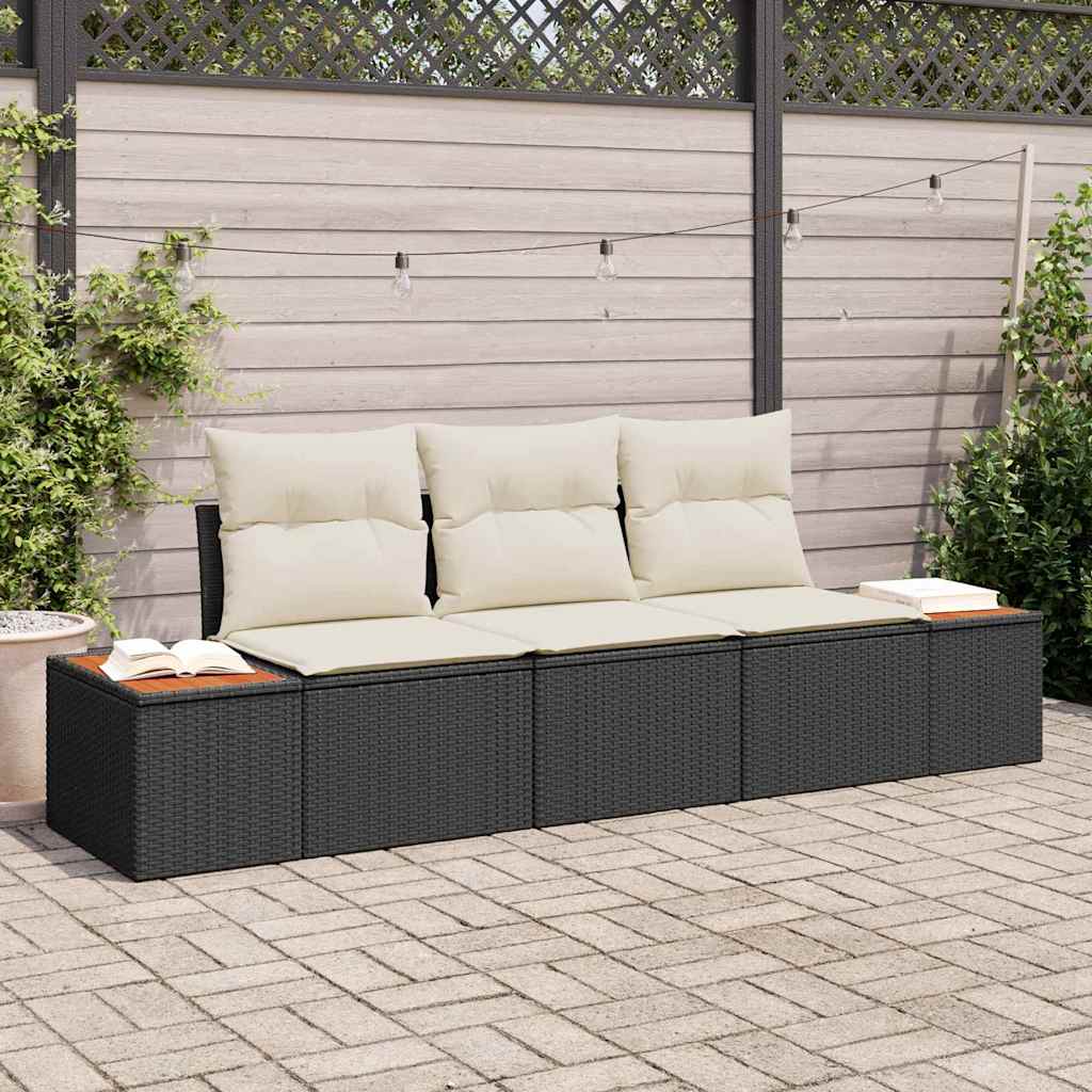 Set Divano da Giardino 3 pz Nero polyrattan