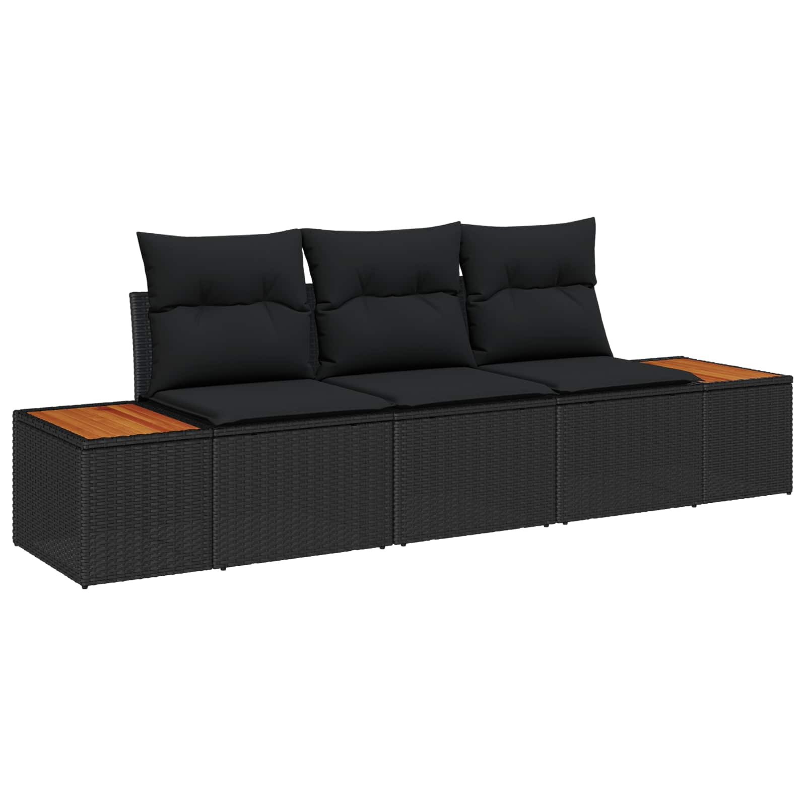 Set Divano da Giardino 3 pz Nero polyrattan