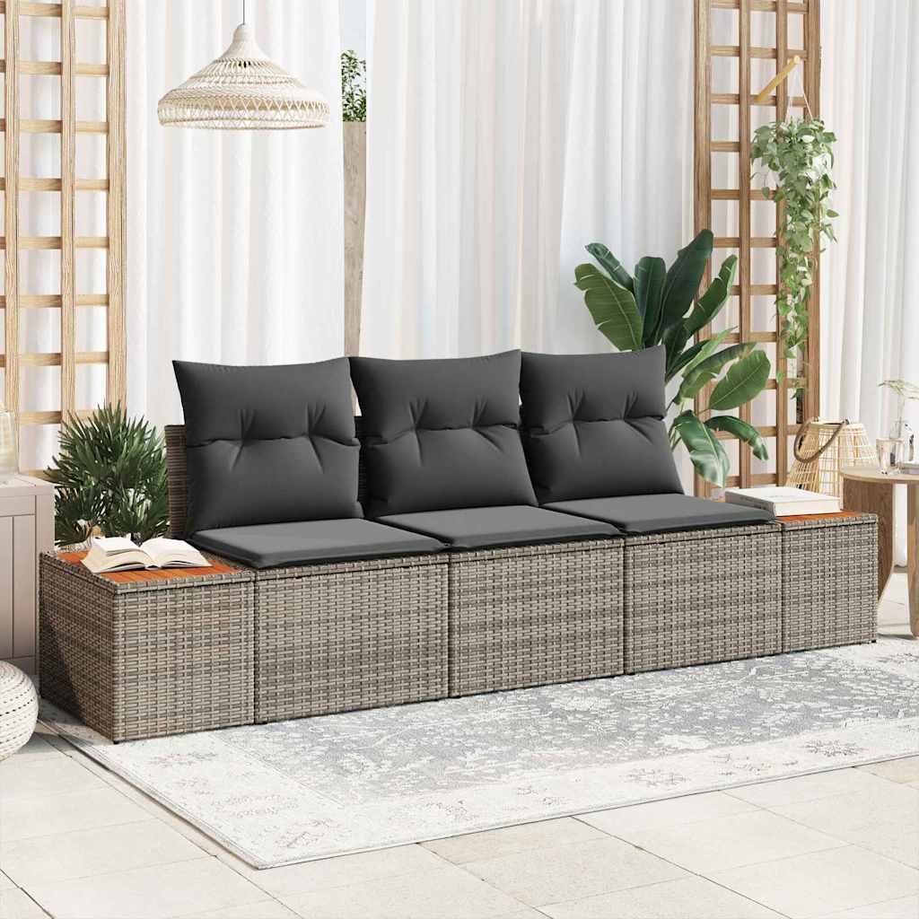 Set Divano da Giardino 3 pz Grigio polyrattan