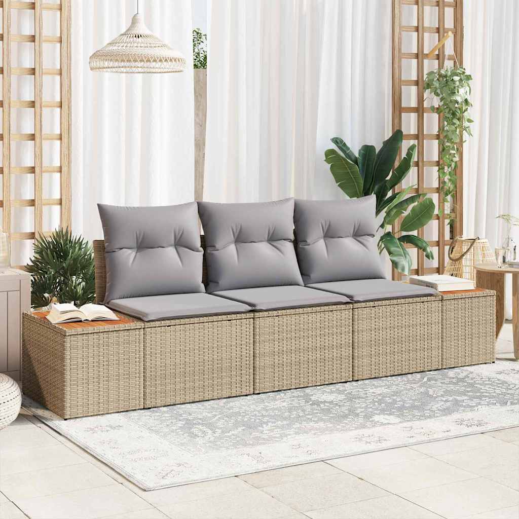 Set Divano da Giardino 3 pz Beige polyrattan