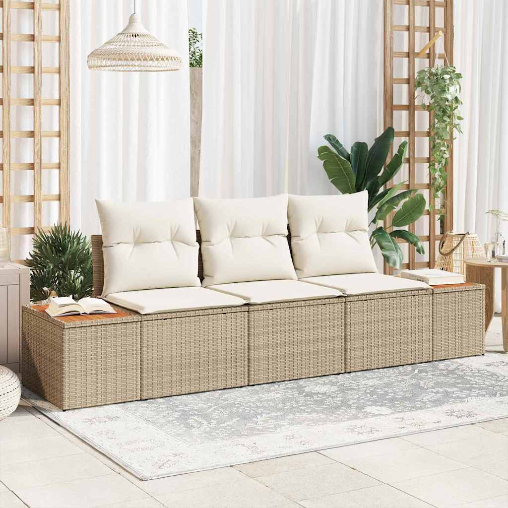 Set Divano da Giardino 3 pz Beige polyrattan