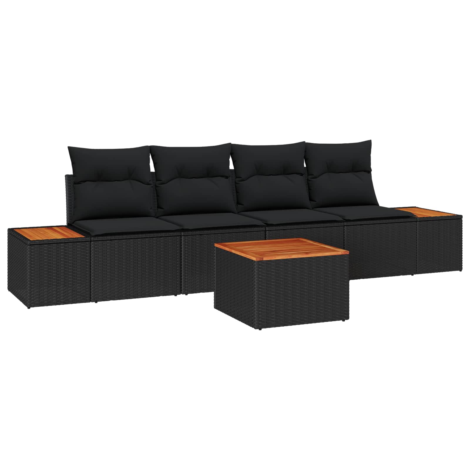 Set Divano da Giardino 5 pz Nero Poly Rattan