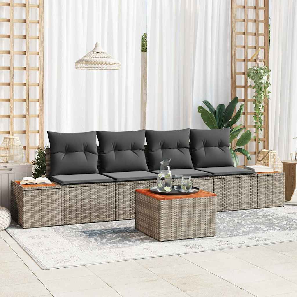 Set Divano da Giardino 5 pz Grigio Poly Rattan