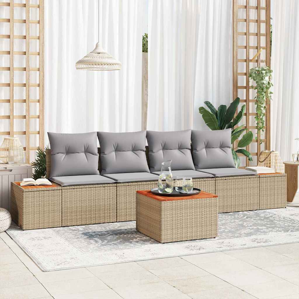 Set Divano da Giardino 5 pz Beige Poly Rattan