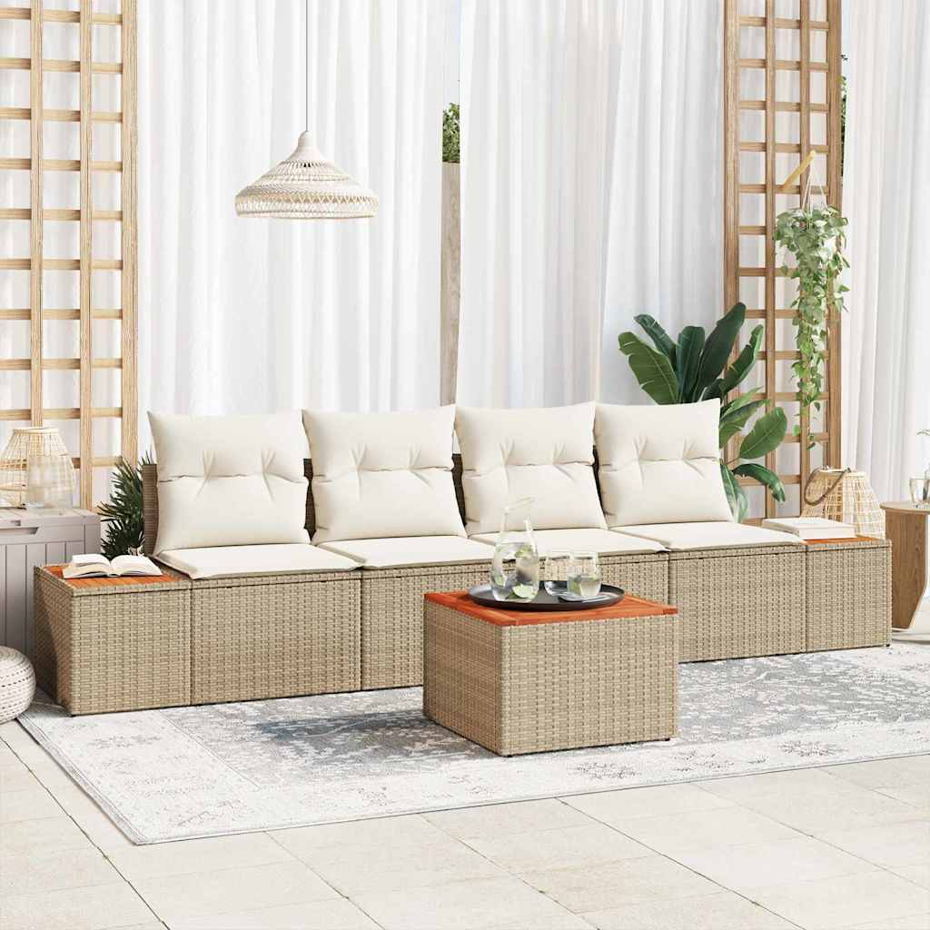 Set Divano da Giardino 5 pz Beige Poly Rattan