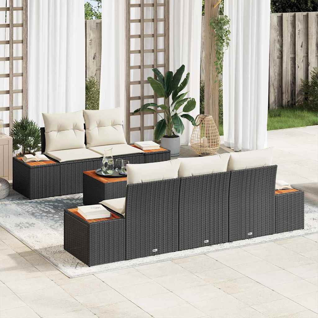 Set Divano da Giardino 6 pz Nero Poly Rattan