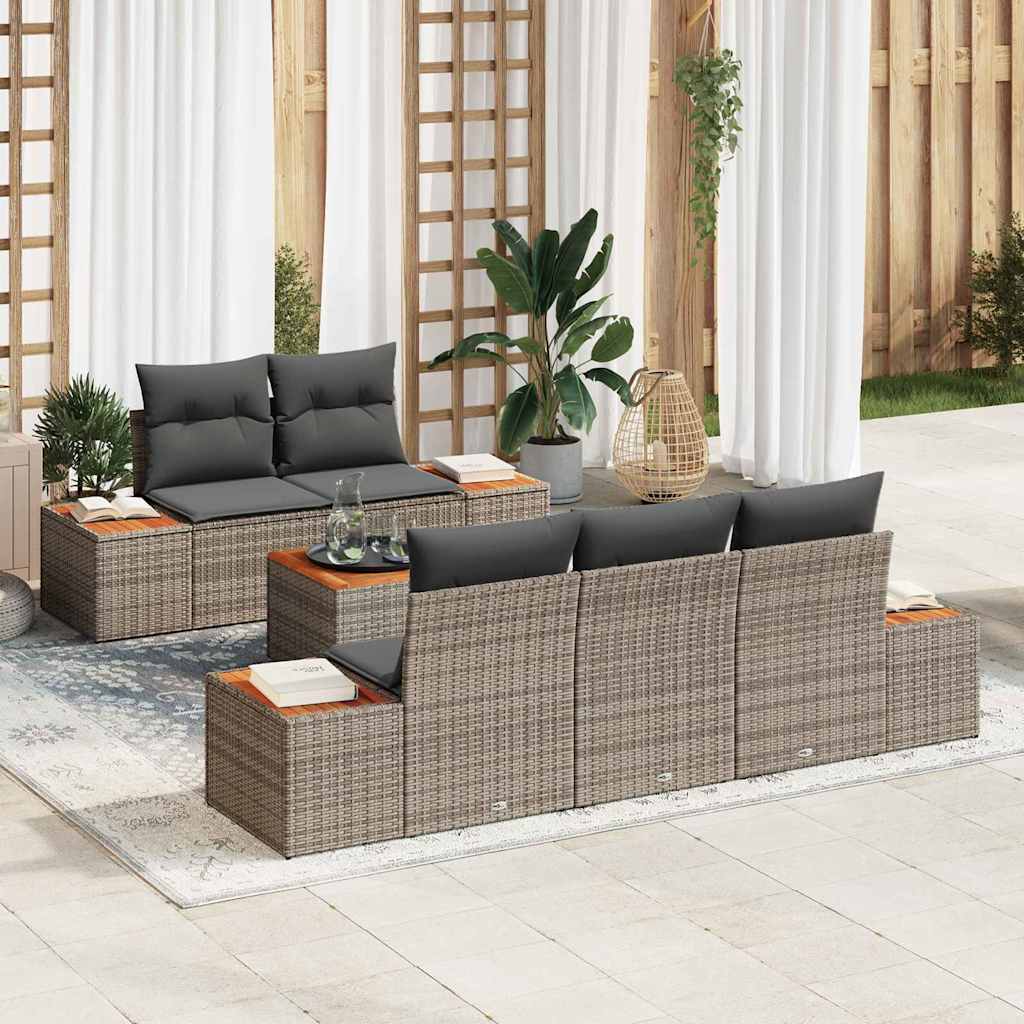 Set Divano da Giardino 6 pz Grigio Poly Rattan